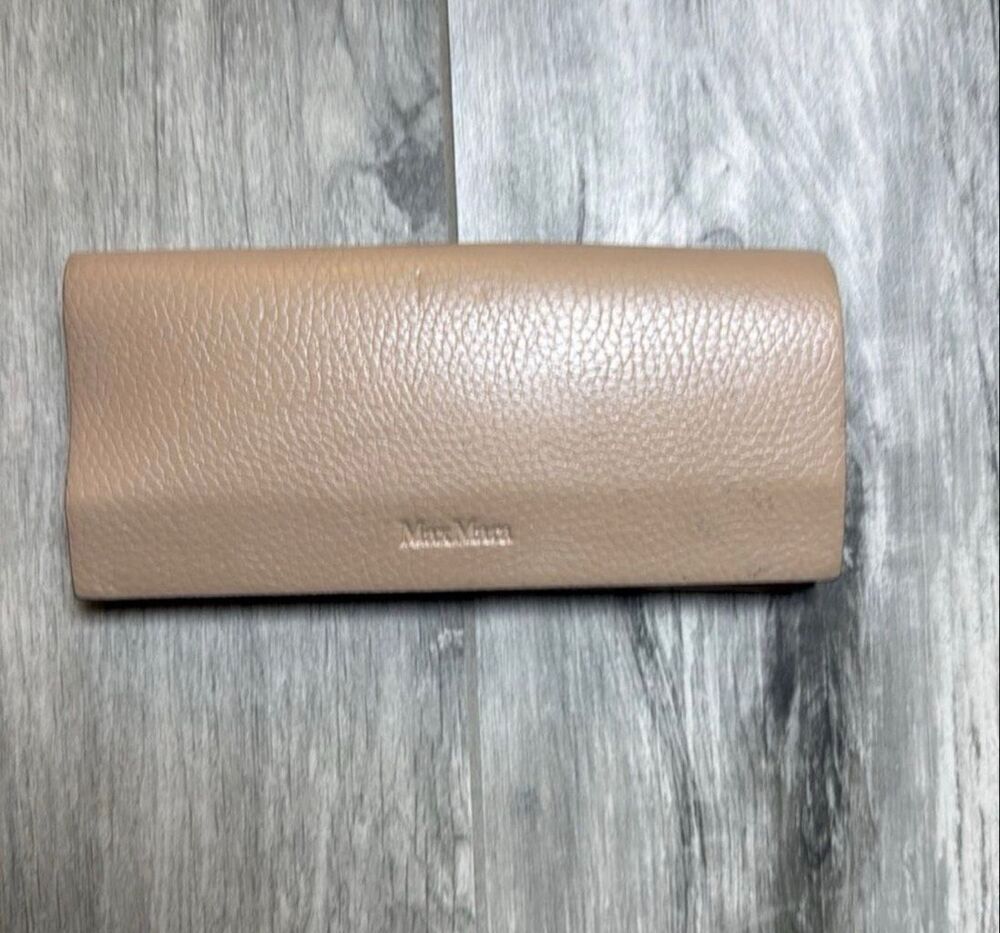Max Mara Women's Tan Genuine Leather Fold-over Eyeglasses case